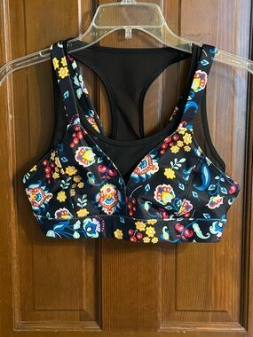 Joy Lab Black Floral Racerback Sports Bra EUC